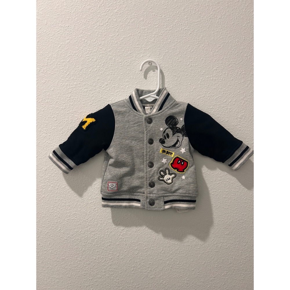 Disney Baby Mickey Mouse Varsity Jacket Grey Navy Original‎ Mouseketeer 0-3M